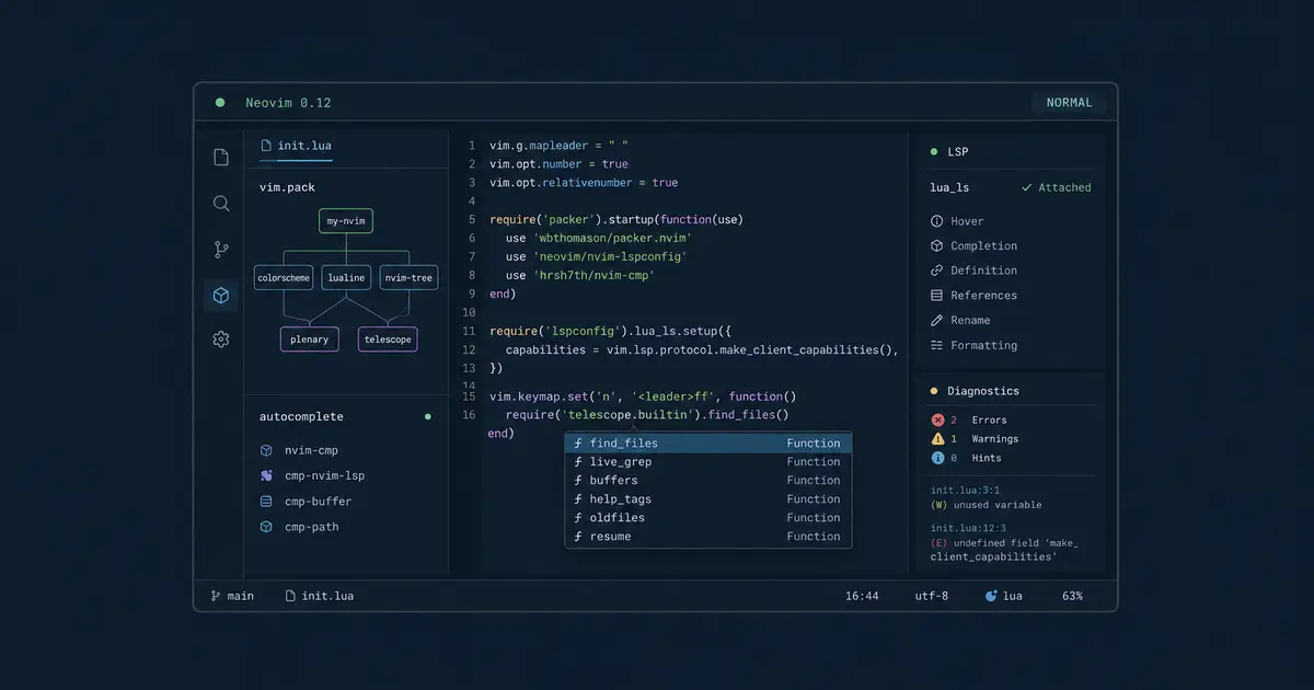 Neovim 0.12 徹底レビュー - vim.pack と autocomplete で外部プラグインから卒業できるか
