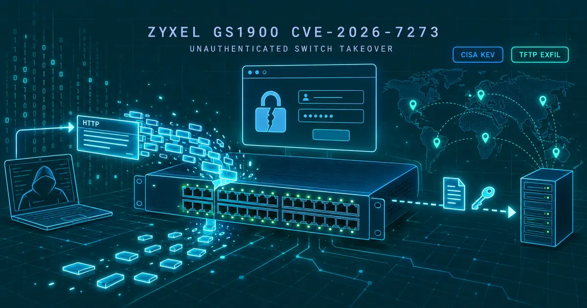 Zyxel GS1900 スイッチの CVE-2026-7273 - 未認証で設定と root 資格情報を抜かれる悪用が CISA KEV 入り、対応手順の整理